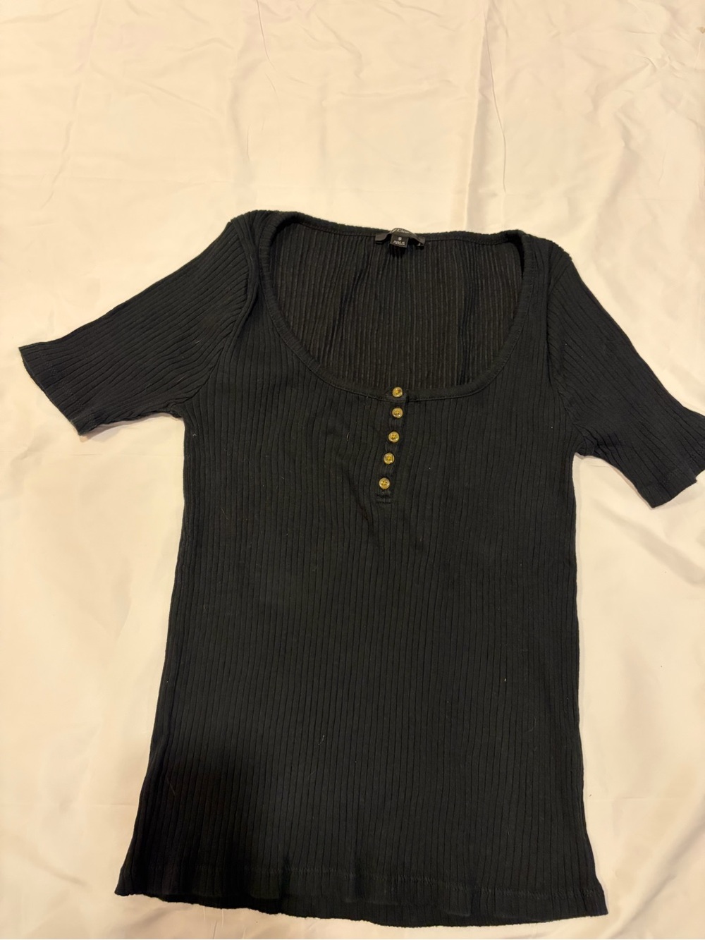 J. Crew Black Ribbed Short Sleeve Scoop Henley